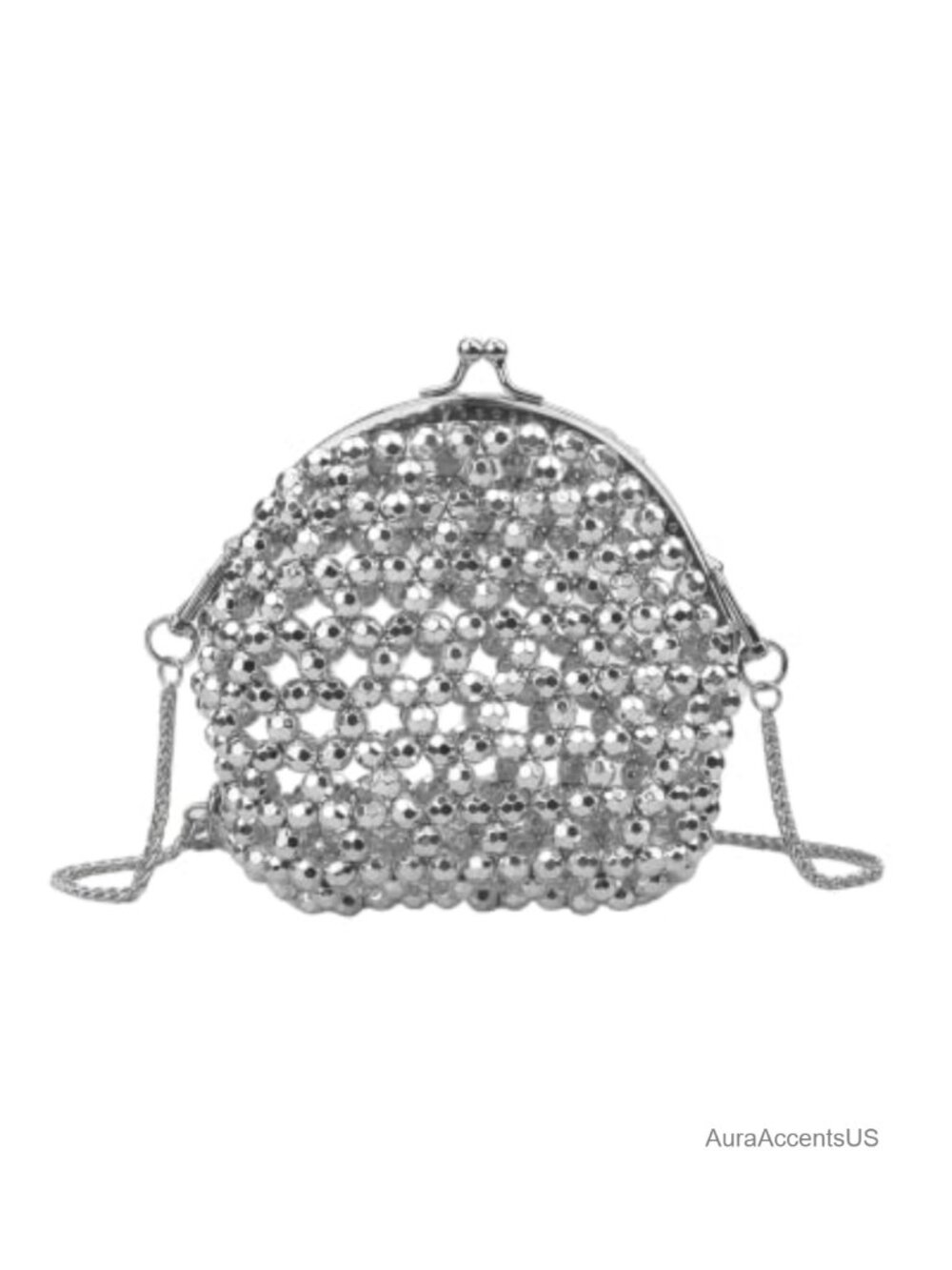Pearl Beaded Crossbody Bag Mini Evening Clutch Kiss-Lock Chain Shoulder Purse